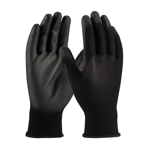 BLACK POLY GLOVE W/PU COAT L