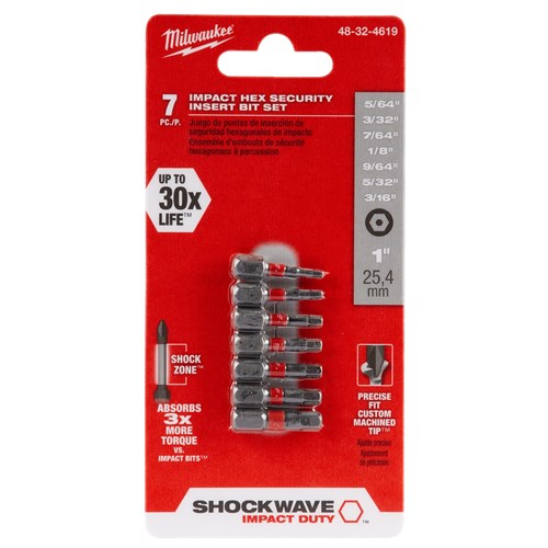 SHOCKWAVE 1" HEX SECURITY BIT SET 7PC