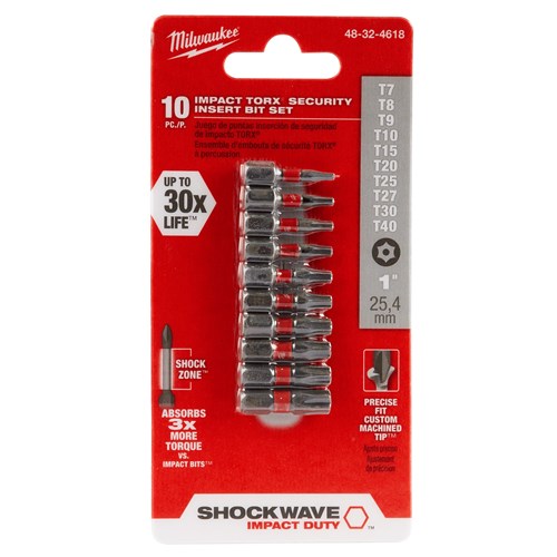 SHOCKWAVE 1" TORX SECURITY BIT SET 10PC