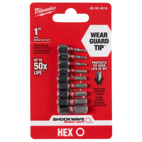 SHOCKWAVE 9PC HEX 1" INSERT BIT SET