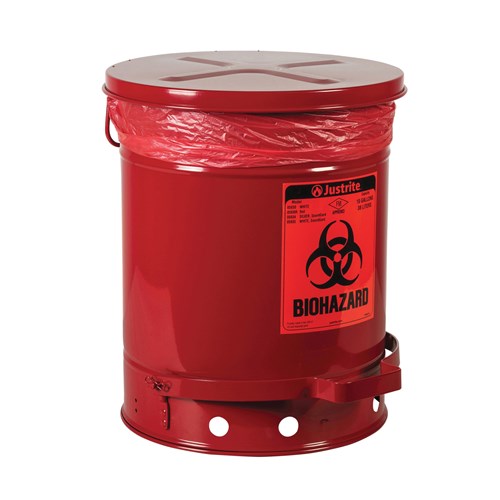 10GAL RED BIOHAZARD WASTE CAN - FOOT