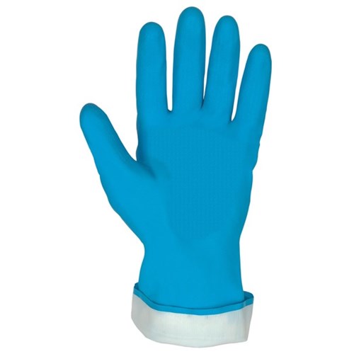 FLOCK LINED BLUE LATEX GLOVE (MED)