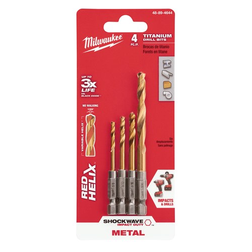 4 PC SHOCKWAVE TIN RED DRILL BIT SET