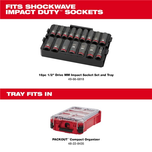 IMPACT SKT 1/2 DR 16PC MM TRAY SET