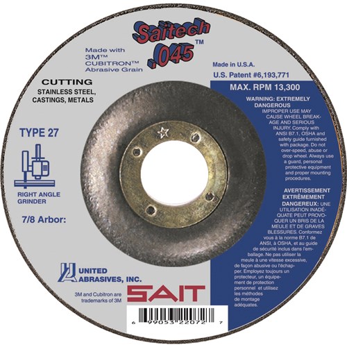 7X.045X7/8 SAITECH T27 CUTOFF WHEEL