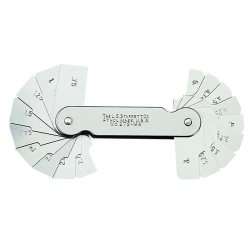 RADIUS GAGE 18 LEAVE .75mm-5mm by .25mm