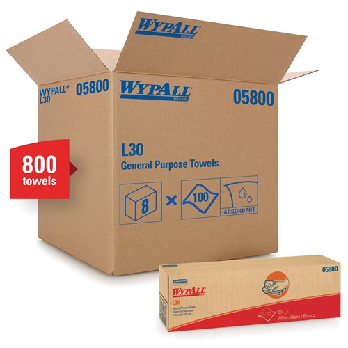 L30 WHITE WYPALL TOWELS 800/CS POPUP BX