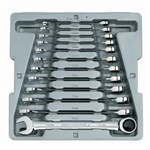 12 PC SET WRENCH RATCHET COMB MET TRAY